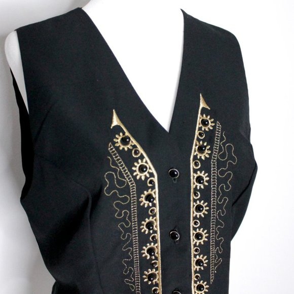 Your Sixth Sense by C&A Gold Black Embroidered Vest Unisex Size 38 - Picture 5 of 13